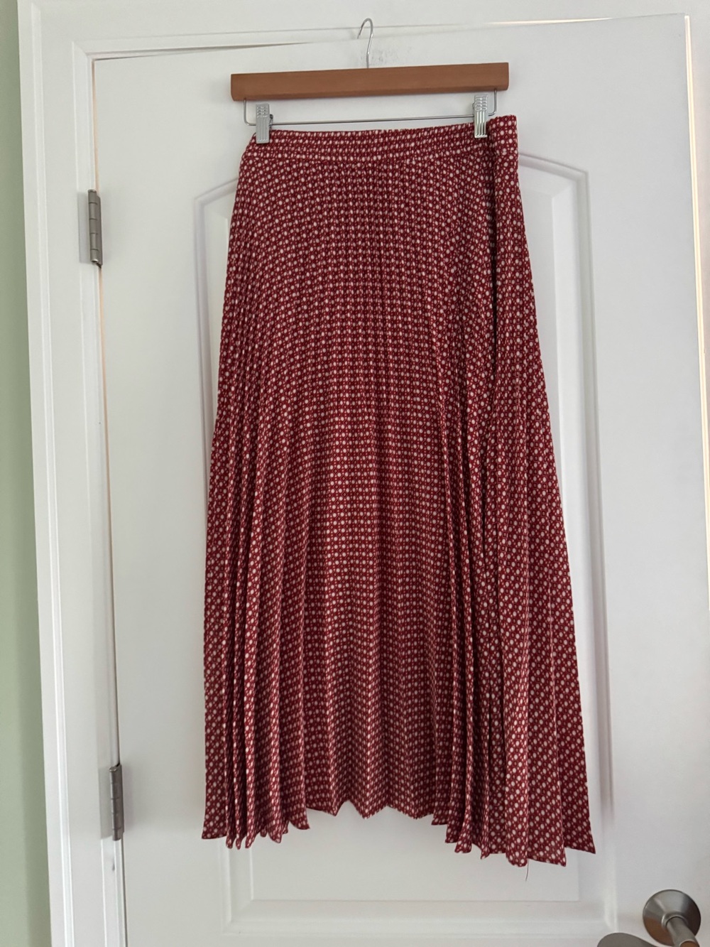 Women's Red Patterned Pleated Midi Skirt